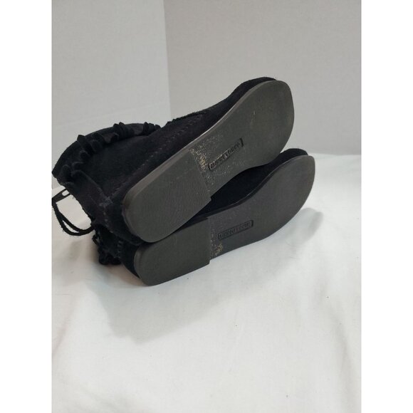 Minnetonka Women's Moccasin Size 5 Black Suede Ankle Fringe Zip Boots Leather - Picture 11 of 11